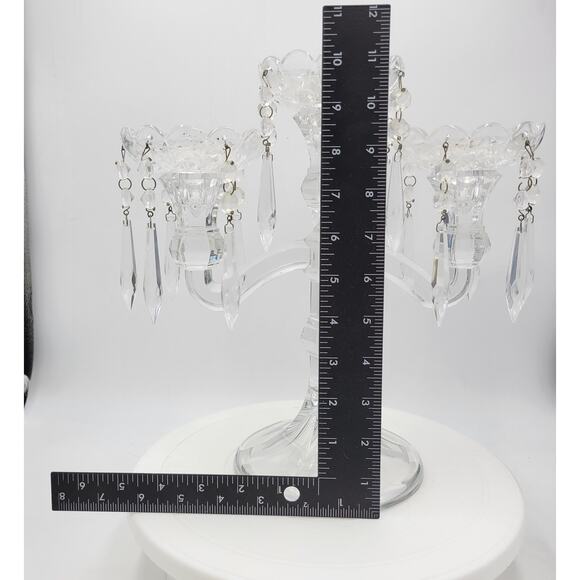 VINTAGE 3 Candle Crystal‎ Candelabra 11" Tall Bohemian Pendant Drops Fluted Base - Picture 8 of 16